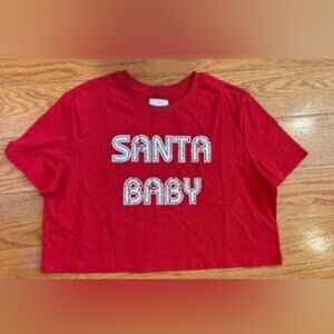 Colsie Red 'Santa Baby' crop Tee sz m